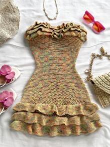 Soleia 女士时尚多层荷叶边下摆迷你针织筒形连衣裙 - 彩色 - 查看 3