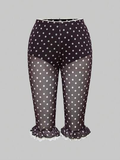 ROMWE Avant Pantalon capri transparent à pois romantique de style français pour femmes
