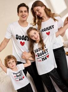 Matching Slogan Short Sleeve & Long Pants Men's Pajama Set - Black and White - View 2