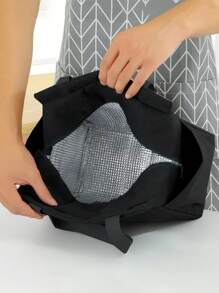 可重复使用的隔热午餐手提袋 - 防漏防污便携式餐盒，带侧瓶袋，宽敞的工作野餐海滩通勤必需品，黑色