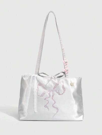 Kawaii حقيبة يد نسائية أنيقة ذات عقدة حجر الراين Y2K قطعة واحدة، حقيبة زخرفية أنيقة