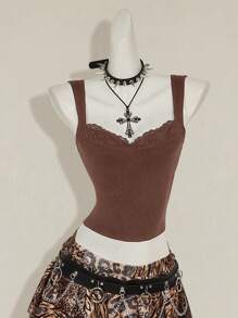 SHEIN ICON Top sin mangas de color liso para mujer, moda para el 4 de julio - Café integral - Ver 9