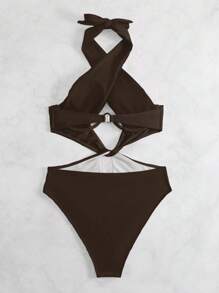 SHEIN Swim 1 件纯色露背性感泳衣，带钢圈，非聚拢连体泳衣