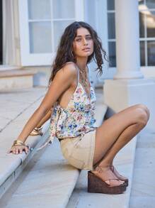 Aralina Conjunto de vacaciones de mujer con top de tirantes ajustables y con adorno de encaje