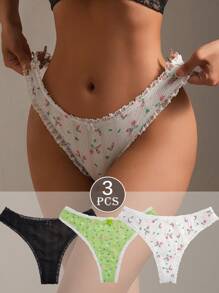 SHEIN 3pcs/Pack Textured Ribbed Pattern Comfortable Thongs - Multicolor - View 3