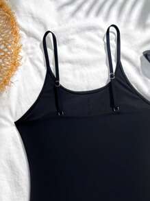 SHEIN Teen Girls' One-Piece Black Swimsuit, Fashionable, Elegant, Suitable For Swimming, Vacation, Summer, Beach, Pool Black One Piece Swimsuit Women Black Swimsuit Teen Swimsuit Black Bathing Suit Women Swimwear - Black - View 6