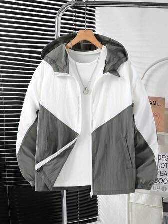 青少年男孩休闲度假学院风休闲时尚拼布别致百搭褶皱纹理夹克