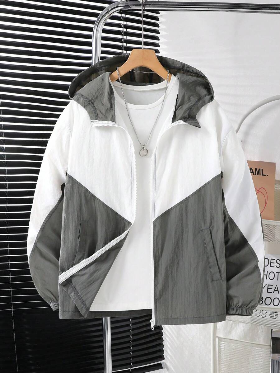 青少年男孩休闲度假学院风休闲时尚拼布别致百搭褶皱纹理夹克