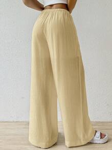 SHEIN EZwear 时尚休闲杏色女式宽松打结裤 - 杏色 - 查看 2