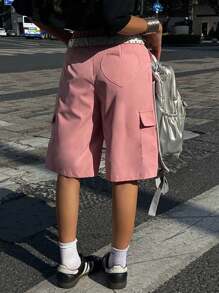 Coolane Women's Casual Versatile Solid Color Utility Shorts - Coral Pink - View 2