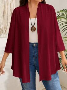 EMERY ROSE Abrigo de manga larga liso de talla grande, uso diario casual, vacaciones, estilo bohemio, regalo para la madre, estilo bohemio, vacaciones de primavera, rave, campo - Burdeos - Ver 1