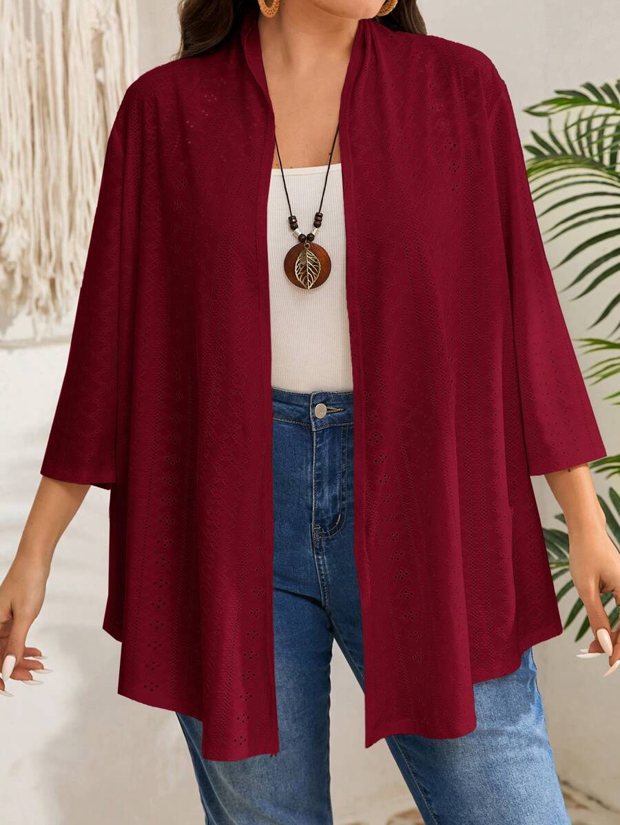 EMERY ROSE Abrigo de manga larga liso de talla grande, uso diario casual, vacaciones, estilo bohemio, regalo para la madre, estilo bohemio, vacaciones de primavera, rave, campo - Burdeos - Ver 1
