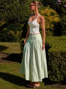 COSMINA Falda larga estilo A con estampado floral y cintura ancha, para campo y vacaciones, de verano