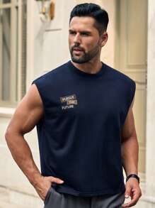 Manfinity VCAY Men's Casual Printed Pattern Loose Fit Sleeveless Tank Top, Suitable For Daily Wear - Navy Blue - View 4