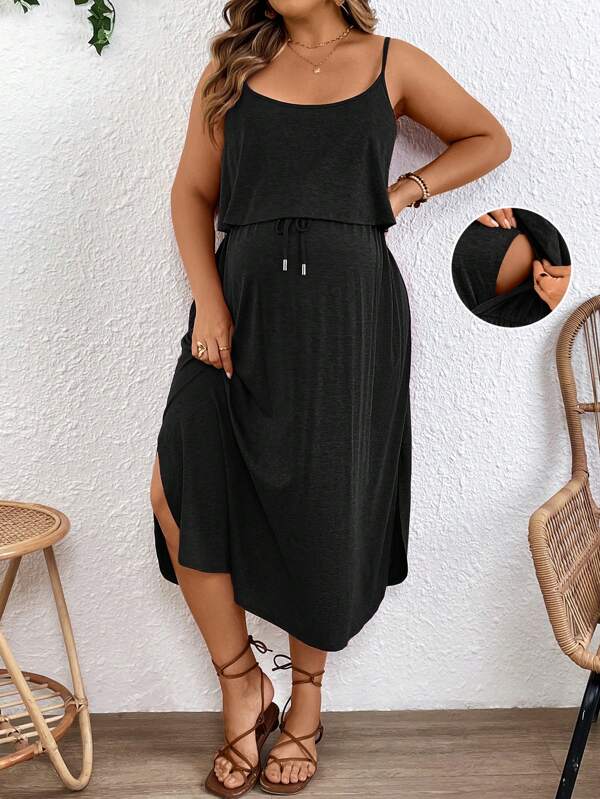 SHEIN Stillkleid in Große Größen für Frauen, Unifarben mit Taillenbindung und Stillfunktion