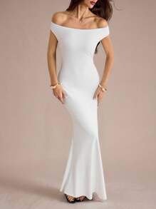 SHEIN Tall Váy dài bó sát hở lưng gợi cảm mùa cưới màu trắng cho nữ, tiệc hẹn hò phù hợp cho kỳ nghỉ hè - trắng - Xem 7