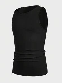ROMWE MEN Street Life Men's Plain Pleated Crew Neck Casual Versatile Tank Top, Summer