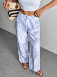 SHEIN PETITE Pantaloni dritti a gamba dritta con motivo a strisce H, di moda per l'estate, adatti alle donne