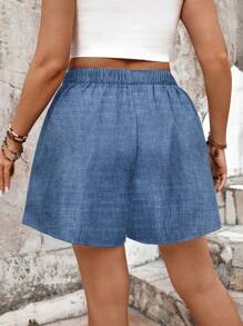 EMERY ROSE Shorts Decorativos com Botões Bicolor de  Tecido Elegante para Mulheres Plus Size