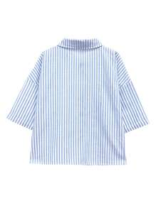 Calvaya 大码女式夏季休闲短袖条纹百搭前扣衬衫 - 藍色 - 查看 2
