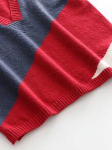 Franclia Colorblock Asymmetrical Spring/Autumn Casual Loose Women's Pullover Sweater Vest Knitted Sweater Clothes For University - Red - View 7