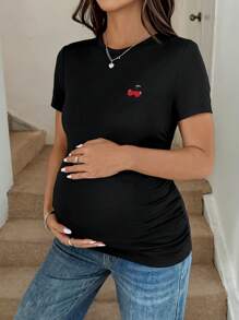 SHEIN T-shirt de maternité à manches courtes et col rond, pour l'été
