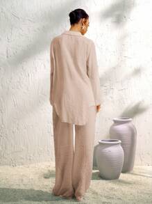 Swim Chiccia 1 件女式宽松度假海滩罩衫，轻盈半透明和服风格 - 卡其色 - 查看 2