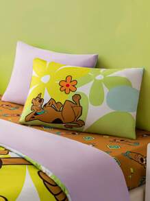 SCOOBY-DOO X SHEIN Bộ chăn ga gối họa tiết chó 3 món, vỏ chăn họa tiết hoa xanh, mềm mại và thoáng khí, phù hợp với nhiều kích thước giường khác nhau - Nhiều màu - Xem 7