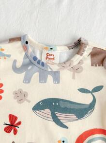 Cozy Pixies 男婴舒适睡衣套装，植物与花卉图案针织柔软圆领短袖上衣和松紧腰短裤