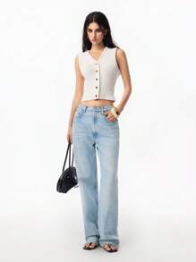 LYSMO 2025 وصول جديد ربيع-صيف سترة صدرية نسائية عالية الجودة ذات تصميم بسيط وضيق الخصر، بدون أكمام، مع زر معدني فضي غير متماثل. مثالية للأناقة البسيطة والكاجوال، وإلهام الربيع، والإطلالات المريحة في العطلات - بيج - مشاهدة 8