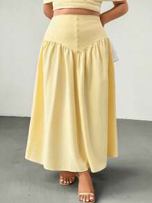 Firerie Neue Große Größen lässige & vielseitige hellgelbe Faux-Leinen ausgestellter Rock, elegant für Sommer, Urlaub, Boho, geeignet für Valentinstag, Konzerte, Aufführungen, Dates, formelle Bankette, Partys, Hochzeiten, sexy, schick, Pendeln, Schulanfang, Urlaub, Strand, romantisch, Büro-Lady, Meerjungfrau-Stil, Geburtstagsparty