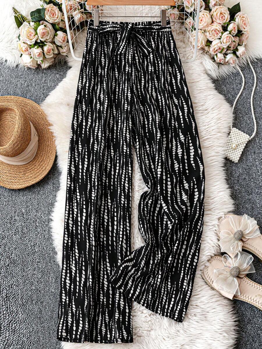 SHEIN LUNE Women's Casual Printed Pants Fall Cloth For Women - Black - View 1
