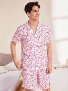 FamilyFrolics Conjunto de pijama a juego con estampado de corazón lindo para hombres, conjunto de vestuario para padres e hijos