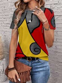 EMERY ROSE Camiseta informal y sencilla para mujer con estampado completo, adecuada para el verano