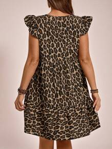 SHEIN VCAY Plus Size Leopard Print Holiday Round Neck Cap Sleeve Patchwork Women's Summer/Fall Dress,Beach Dress Sundress,Holiday Outfits Boho - Multicolor - View 2