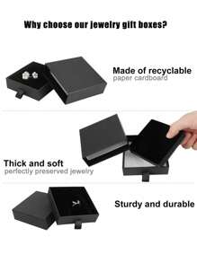 SHEIN 10pcs Jewelry Gift Box, Black 3.5 X 3.5 X 1 Inch Cardboard Jewelry Box, Bulk Small Jewelry Boxes With Lid For Necklace Ring Earrings Display Box, Earring Ring Necklace Storage Boxes - Black - View 12