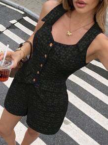 Serisse Set de 2 piezas para mujer: Top sin mangas con botones delanteros y shorts con bolsillos para el verano