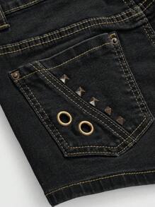 ROMWE Avant Shorts minifalda de cintura baja con decoración de cruz de metal lavado en estilo vintage desgastado