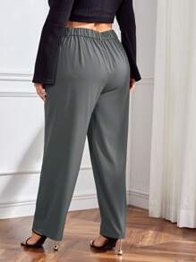 Firerie Women's Plus Size Simple Solid Color Slant Pocket Straight Casual Suit Pants In Spring To Summer - Grey - View 2