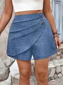 EMERY ROSE Shorts Decorativos com Botões Bicolor de  Tecido Elegante para Mulheres Plus Size