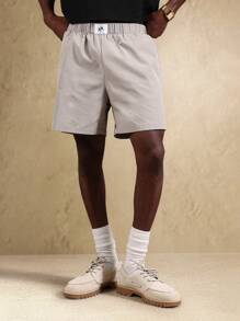 SUMWON 经典夏季松紧腰短裤舒适休闲沙滩散步休闲轻便度假装 - 卡其色 - 查看 8