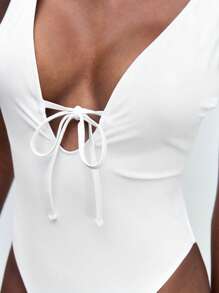 Maija Damen Sommer Strand einfarbiger Jumpsuit mit Schleife vorne und Rock Set - Weiss - Übersicht 4