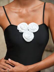 Swim Chiccia 1 Stück Blumen Dekor Modischer Einteiler Badeanzug für Frauen - Schwarz - Übersicht 5