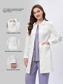 Scrubzie Anti-Wrinkle Long Sleeve Collared Multi-Pocket Women Health Care Worker Scrub Uniform Jacket