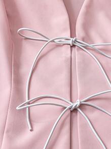 GlowEve CURVE 2 件女式纯色梭织修身无袖上衣 + A 字裙套装，优雅夏日装 - 粉色 - 查看 5