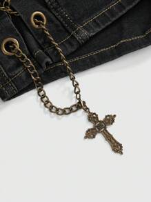 ROMWE Avant Shorts minifalda de cintura baja con decoración de cruz de metal lavado en estilo vintage desgastado