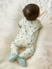 Cozy Pixies Newborn Baby Girl Cartoon Bee & Flower Pattern Knitted Soft Colorblock Crew Neck Long Sleeve Romper With Pants