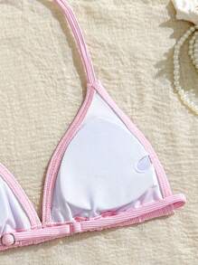Ensemble de bikini pour préadolescentes, en tissu rose clair spécial, avec décoration de coquillage, design ras-du-cou, élégant et gracieux, idéal pour les vacances