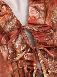 Sweetra Retro French Ditsy Floral Ruffle Hem Women Regular Jacket, New Bell Sleeve Cinched Waist Long Sunscreen Cardigan Fall Cloth For Women