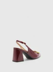 CUCCOO BIZCHIC Women's Classic Simple Burgundy Peep Toe Chunky Heels, Versatile For Commuting, Dating, Party, Holiday, Wedding